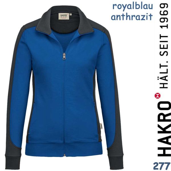 NO. 277 Hakro Damen Sweatjacke Contrast Mikralinar, royal-anthrazit