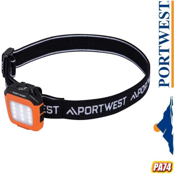 Stirnlampe, Kopflampe, schwarz-orange, PA74, PORTWEST