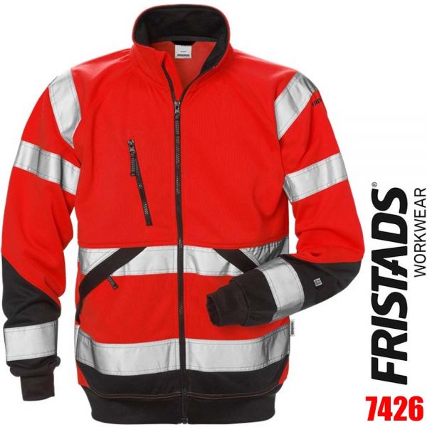 Sweatjacke HI-VIS - Klasse3 - 7426 FRISTADS Workwear - 126534-rot-schwarz