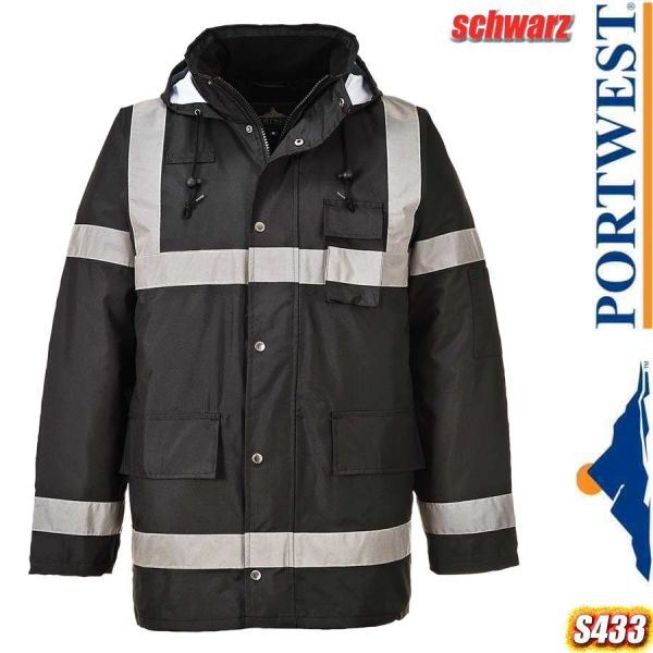 Iona Lite Verkehrsjacke, mit Leuchtstreifen, schwarz, S433, PORTWEST