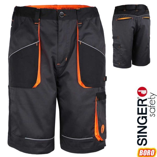 Arbeitsshort, BORO, schwarz / orange, leicht, SINGER Safety