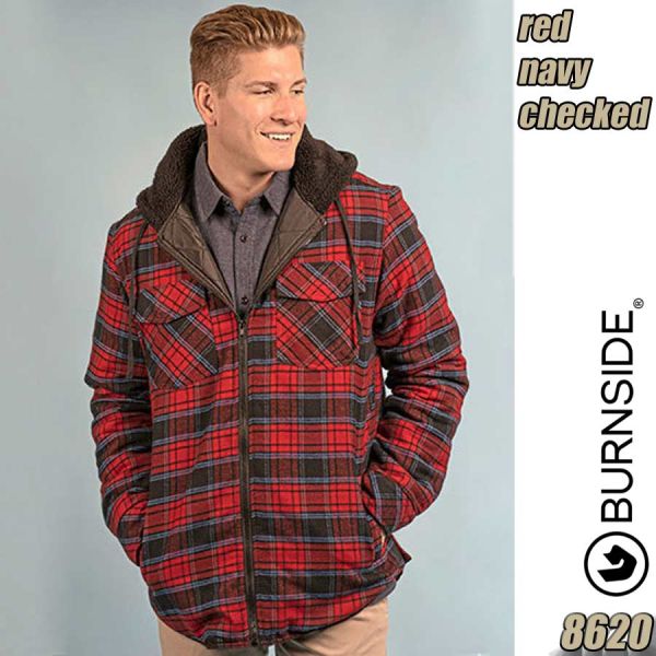 Herren Flannel Jacket with Sherpa Hoodie, BU8620 BURNSIDE