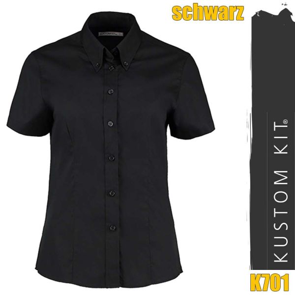 Damen taillierte Bluse Oxford kurzarm, K701