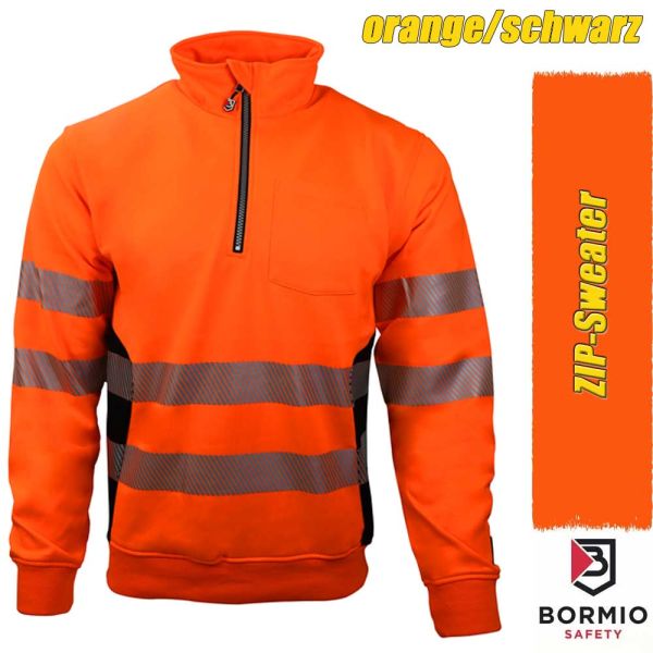 Warnschutz-Zip-Sweater BORMIO SAFETY Gonzen, orange-schwarz 508760013