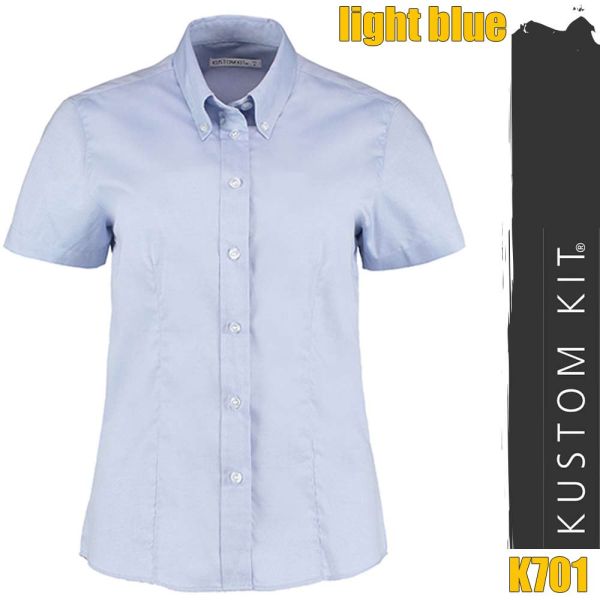 Damen taillierte Bluse Oxford kurzarm, K701