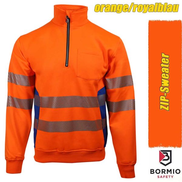 Warnschutz-Zip-Sweater BORMIO SAFETY Gonzen, orange-royalblau 508760014